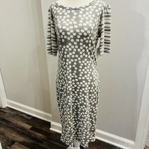 LuLaRoe Womans Dress M Gray White Dots Stripes Julia Pencil Stretch (A0126)
